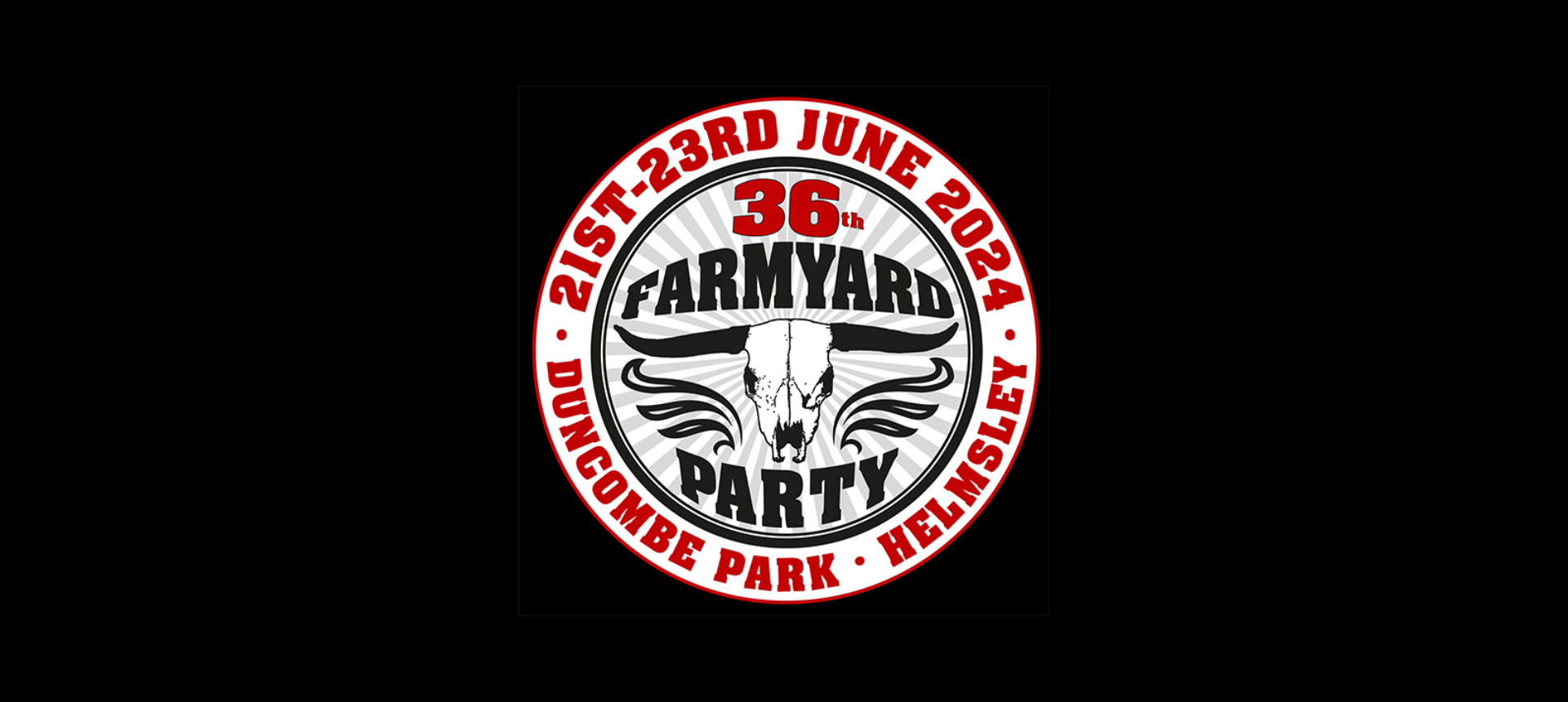 Farmyard Party logo against black background.