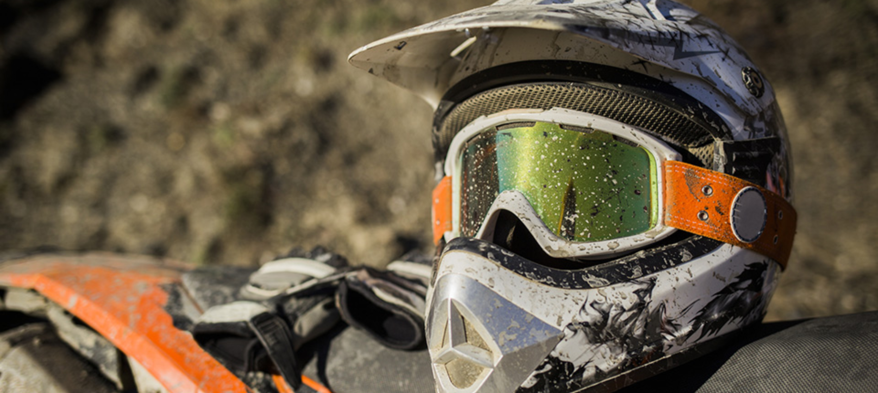 Motocross helmet sat on top of motocross.