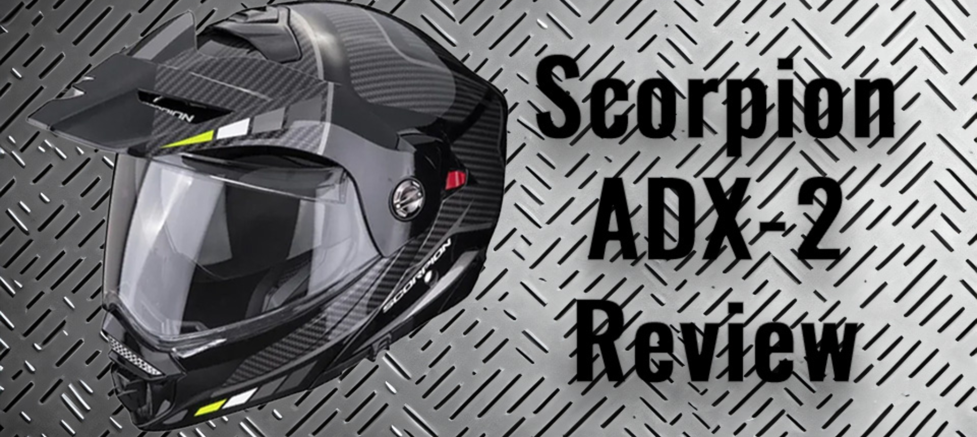 Scorpian ADX 2 helmet with review text.