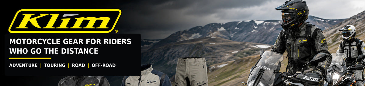 KLIM motorcycle clothing and adventure riders in mountain terrain