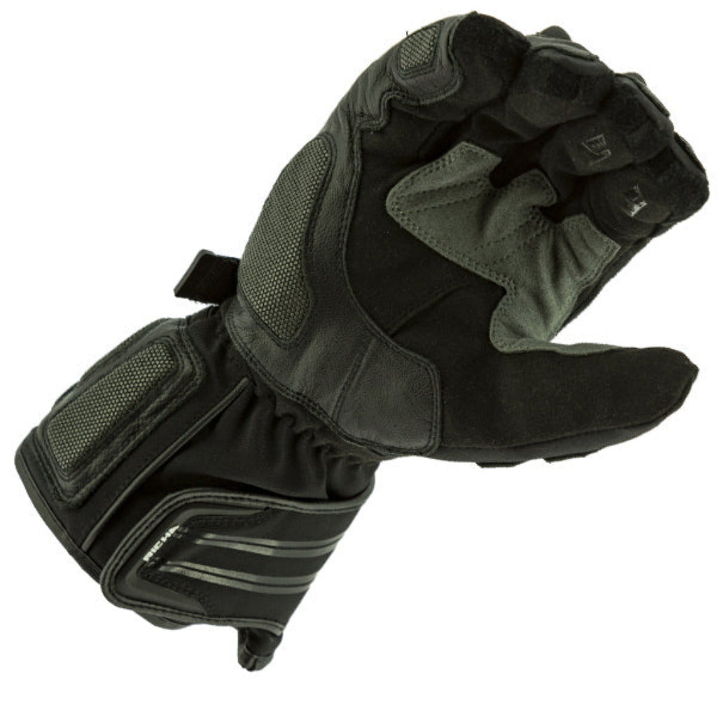 Black richa arctic goretex motorcycle gloves on a white background