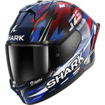 Shark helmet with a colorful design on a white background