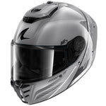 Silver and black motorcycle helmet on a white background