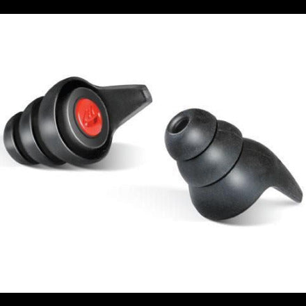 Black in-ear earplugs with a red accent ring, shown on a clean white background.
