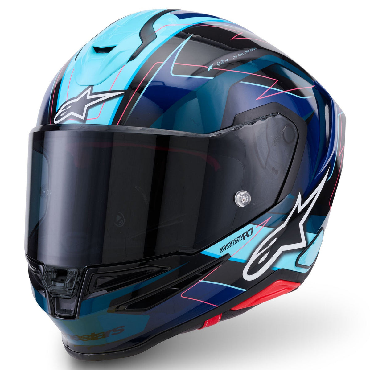Alpinestars Supertech S-R7 Kinetis Helmet Black Blue Pink Fluo White Glossy 1