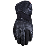 A single black motorcycle glove with protective leather panels and textured grip fabric on the fingers, shown against a plain white background.
