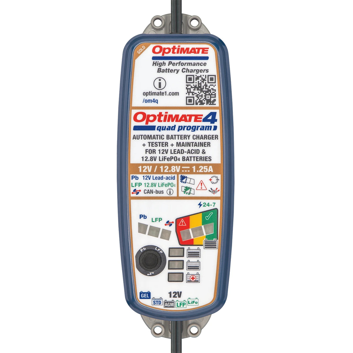 Optimate battery charger on a white background