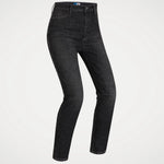 A pair of slim-fit black denim jeans shown on a ghost mannequin against a plain white background.