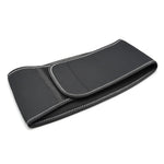 A black neoprene waist belt with white contrast stitching, folded to show its interior and exterior texture on a white background. bikeit motorcycle waist warmer