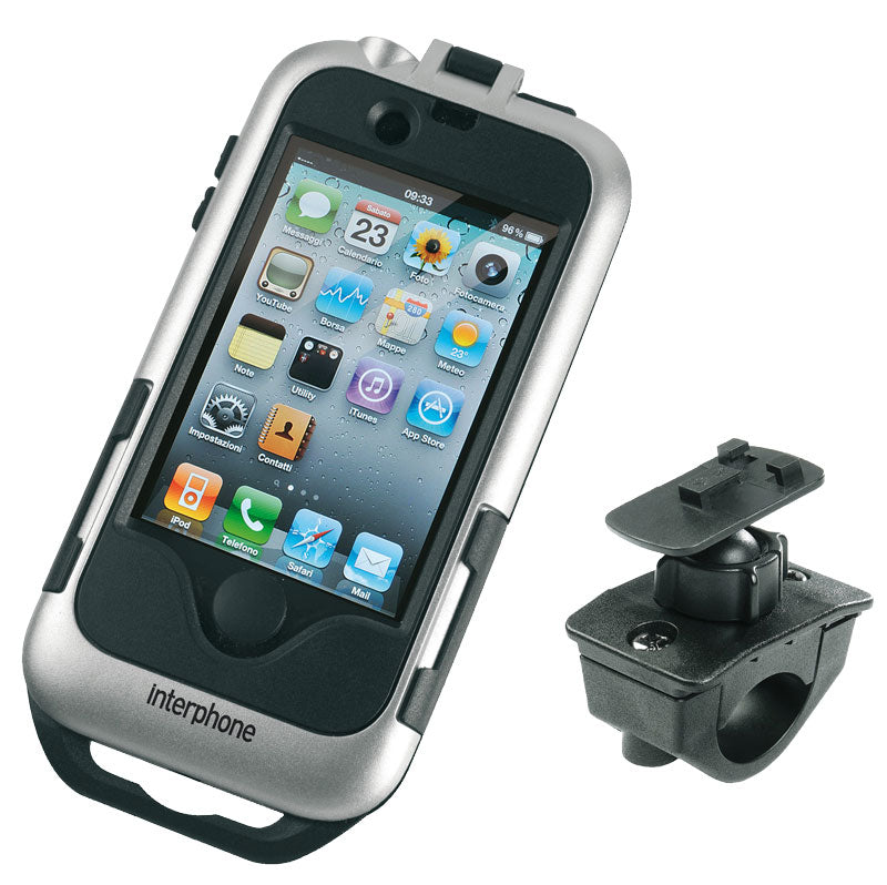 Interphone IPHONE 4 Silver Motorcycle Holder Mount For Tubular Handlebars