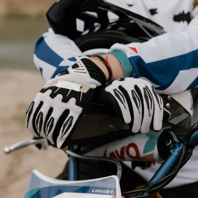 Close up of motocross off road gloves.