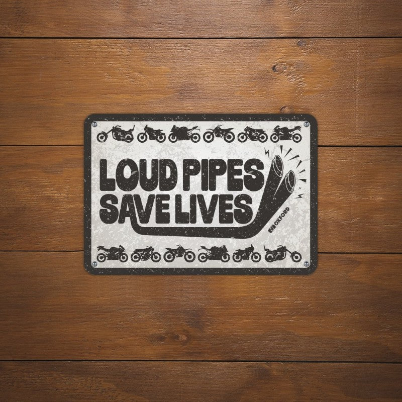 Oxford Garage Metal Sign: Loud Pipes Save Lives