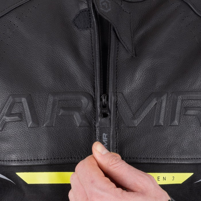 ARMR Raiden 3.0 Mens Leather Jacket Black Fluo Yellow
