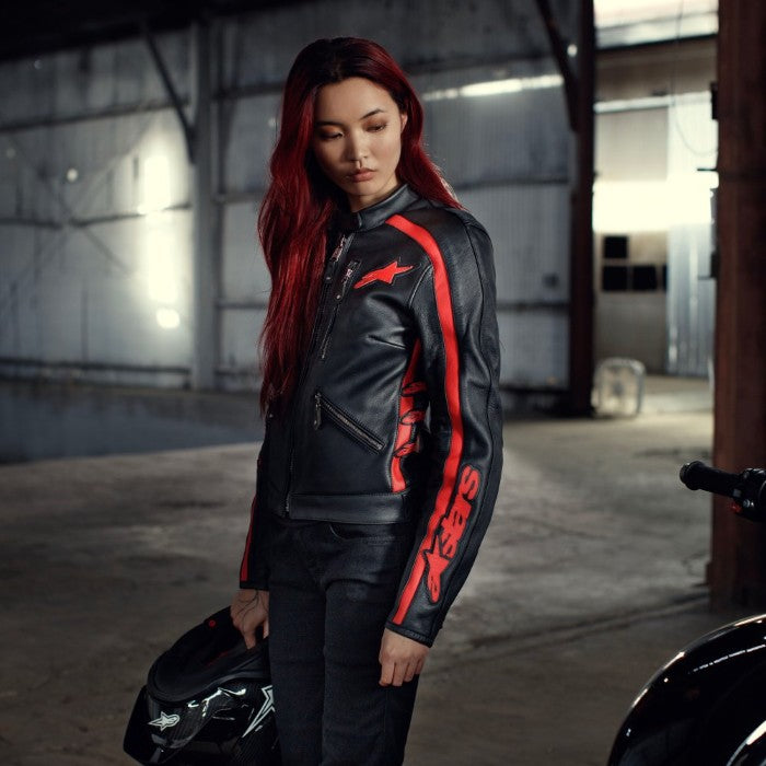 Alpinestars Stella Dyno Leather Jacket Black Haute Red