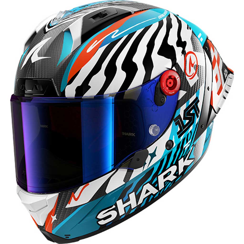 Shark Aeron-GP FIM 2 Speed-Fancy Carbon White Blue