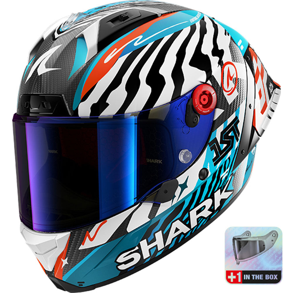 Shark Aeron-GP FIM 2 Speed-Fancy Carbon White Blue