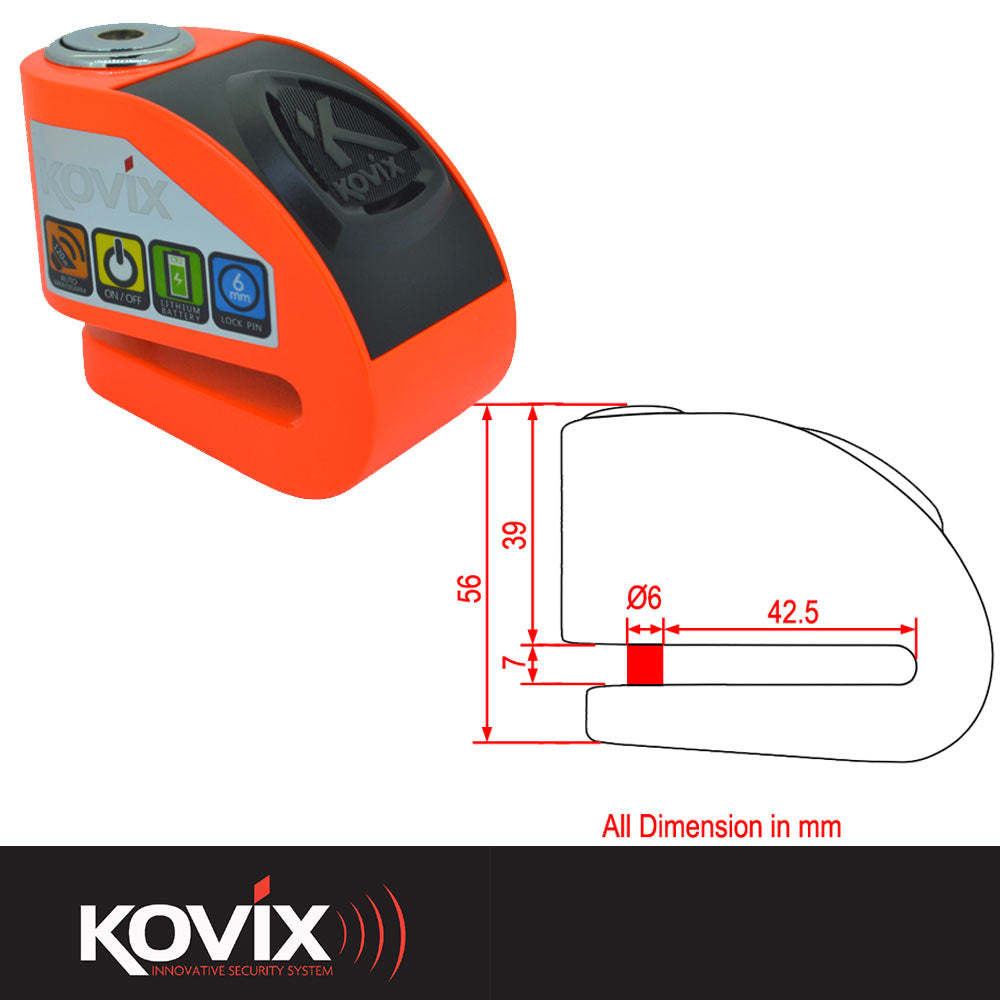 Kovix 6mm KD Alarm Disc Lock - Fluo Orange