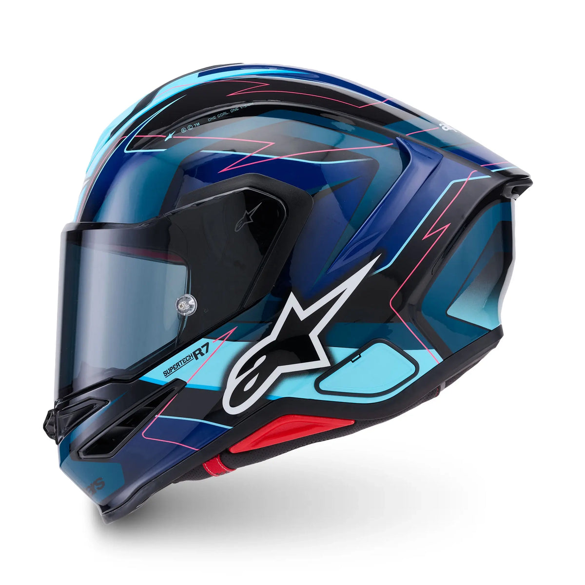 Alpinestars Supertech S-R7 Kinetis Helmet Black Blue Pink Fluo White Glossy 4