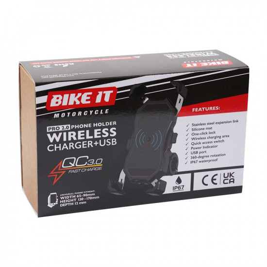 Bike It Pro2 Wireless Phone Charger Cradle with USB Road Bike Accessories - SKU LUGSMT19