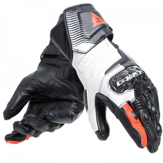 Dainese Carbon4 Long Lady Leather Glv N32 Black White Fluo-Red Ladies Motorcycle Gloves - SKU 915/2815957N3201