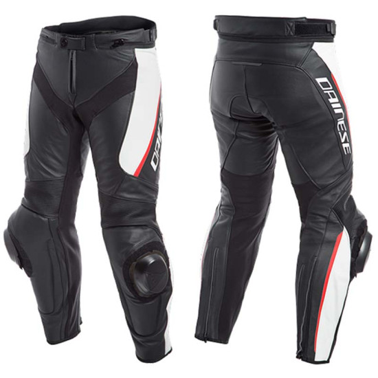 Dainese Delta 3 Leather Pants 858 Black White Red £427.45 Mens Motorcycle Trousers - SKU 912/155370585844 from RaceLeathers Motorcycle Clothing