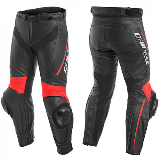 Dainese Delta 3 Leather Pants P75 Black Fluo Red