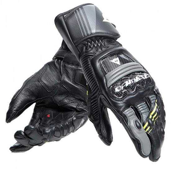 Dainese Druid 4 Leather Gloves Black Grey Fluo-Yellow Mens Motorcycle Gloves - SKU 915/181595920A01