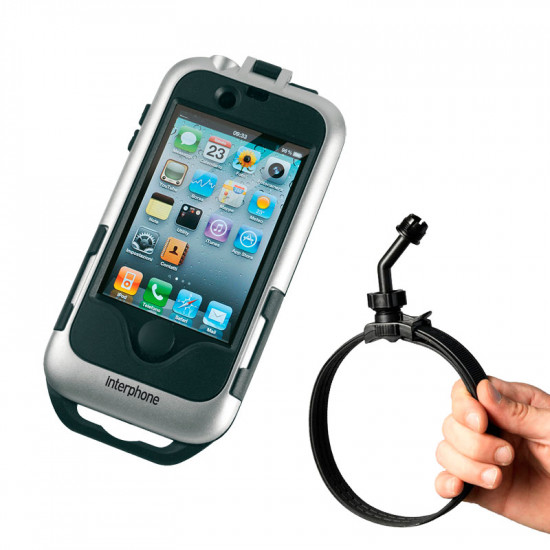 Interphone IPHONE 4 Silver Motorcycle Holder Mount For Non Tubular Handlebars