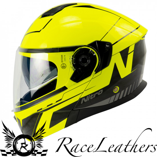 Nitro F350 Analog Black/Safety Yellow/Gun Flip Front Helmets - SKU 8030271