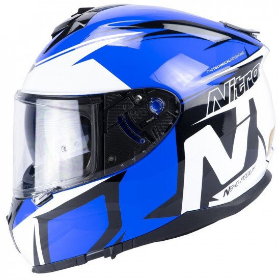 Nitro N540 DVS Podium Gloss White Black Blue Motorcycle Helmet