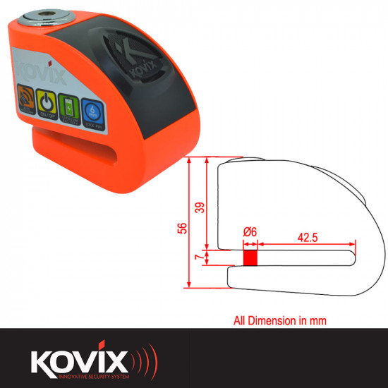 Kovix 6mm KD Alarm Disc Lock - Fluo Orange