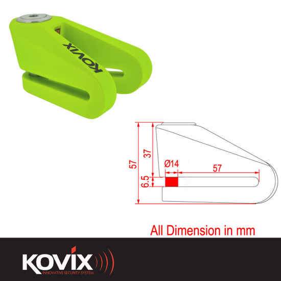 Kovix 14mm KV Disc Lock - Fluo Green