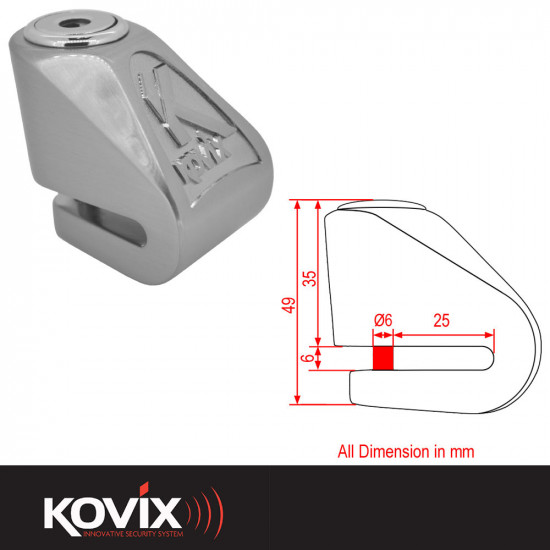 Kovix 6mm Mini Disc Lock  - Brush Metal Security - SKU KOVKN1BM