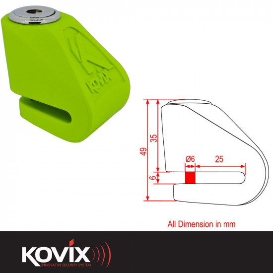 Kovix 6mm Mini Disc Lock  - Fluo Green Security - SKU KOVKN1FG