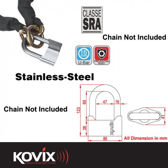 Kovix 45mm X 69mm U-Lock - Steel Security - SKU KOVKSU69