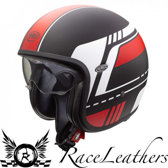 Premier Vintage BL 92 Black Red Open Face Helmets - SKU PRHVIBL85LA