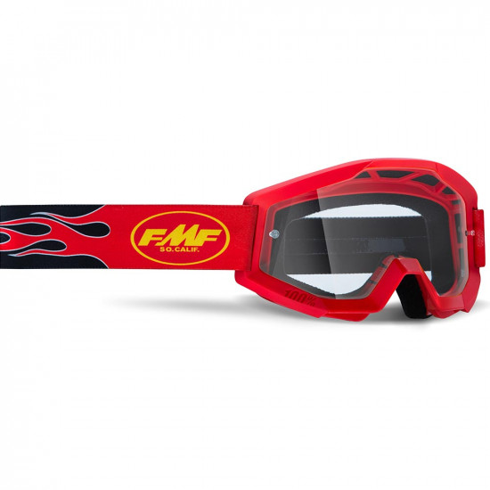 100% FMF Vision Powercore Flame Red Motocross Youth Goggles Clear Lens