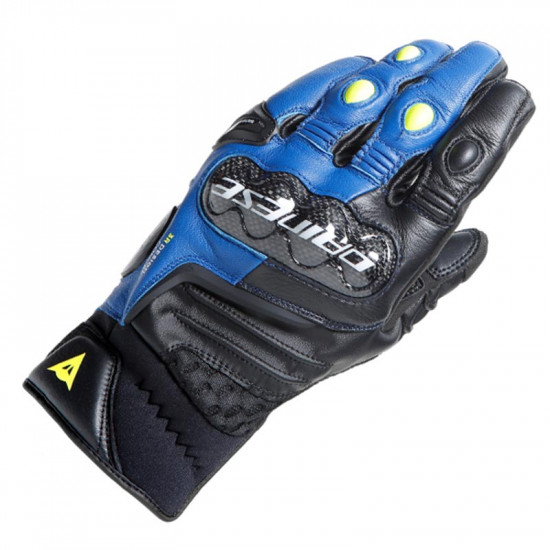 Dainese Carbon 4 Short Leather Gloves Black Blue Fluo