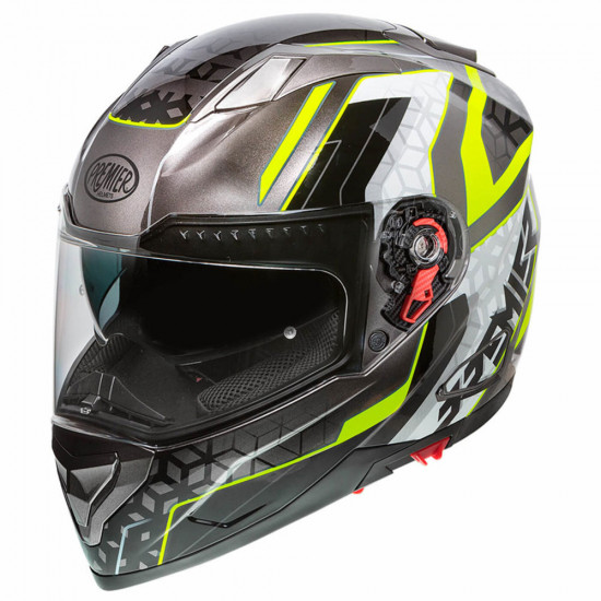 Premier Vyrus EM Y 17 Gunmetal Neon Yellow Helmet Full Face Helmets - SKU PRHVYEM10XS