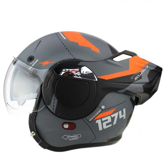 VPR 303 F242 Verto Reverse Flip Motorcycle Helmet Grey Orange
