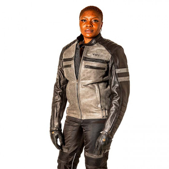 Viper Pier Leather Black Grey Mens Motorcycle Jackets - SKU A364BlackGreyXS36