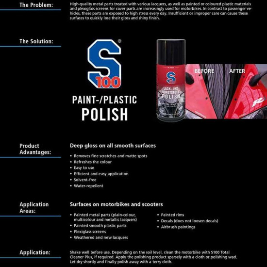 S100 Paint & Plastic Polish - 220ml £12.99 Road Bike Accessories - SKU DW2480 from RaceLeathers Motorcycle Clothing