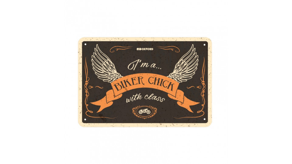 Oxford Garage Metal Sign: BIKER CHICK WITH CLASS