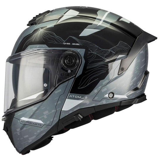 MT Atom 2 SV Highlands C2 Gloss Black Grey White £417.99 Flip Front Motorcycle Helmets - SKU M1335C94C2108 from RaceLeathers Motorcycle Clothing
