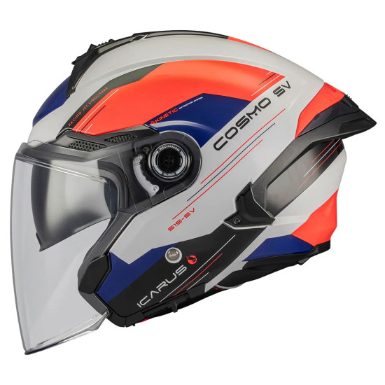 MT Cosmo SV Icarus A5 Gloss White Red Navy £99.99 Open Face Helmets - SKU M1361D19A5106 from RaceLeathers Motorcycle Clothing