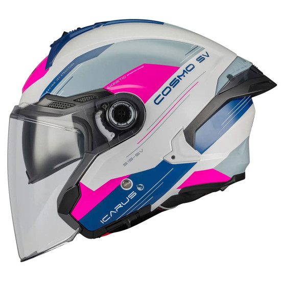 MT Cosmo SV Icarus A8 Gloss White Grey Pink Navy £99.99 Open Face Helmets - SKU M1361D19A8106 from RaceLeathers Motorcycle Clothing