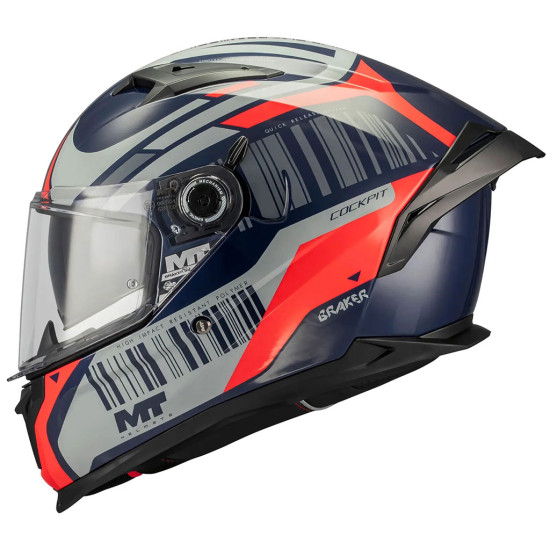 MT Braker SV Cockpit C5 Gloss Navy Grey Red £119.99 Full Face Helmets - SKU M1346D23C5108 from RaceLeathers Motorcycle Clothing