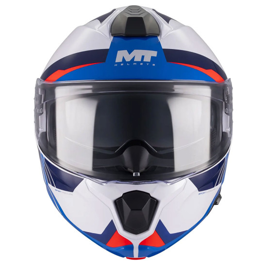MT Genesis R Cheeky A7 Gloss White Blue Red £119.99 Flip Front Motorcycle Helmets - SKU M1376D54A7108 from RaceLeathers Motorcycle Clothing