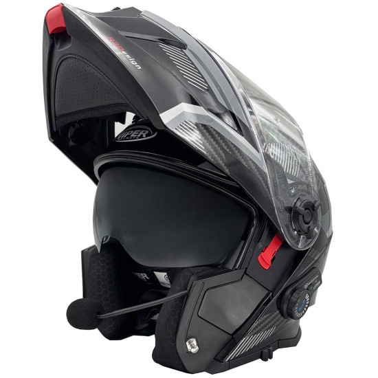 Viper RSV121 V.8 Carbon Look Blinc Bluetooth Helmet £219.95 Flip Front Motorcycle Helmets - SKU A340CarboneXS from RaceLeathers Motorcycle Clothing
