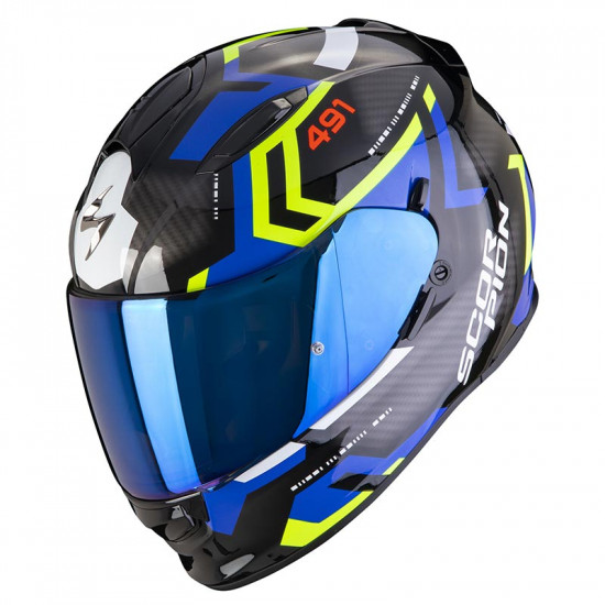 Scorpion EXO 491 Spin Black Blue Yellow Full Face Helmets - SKU 750483701912XL